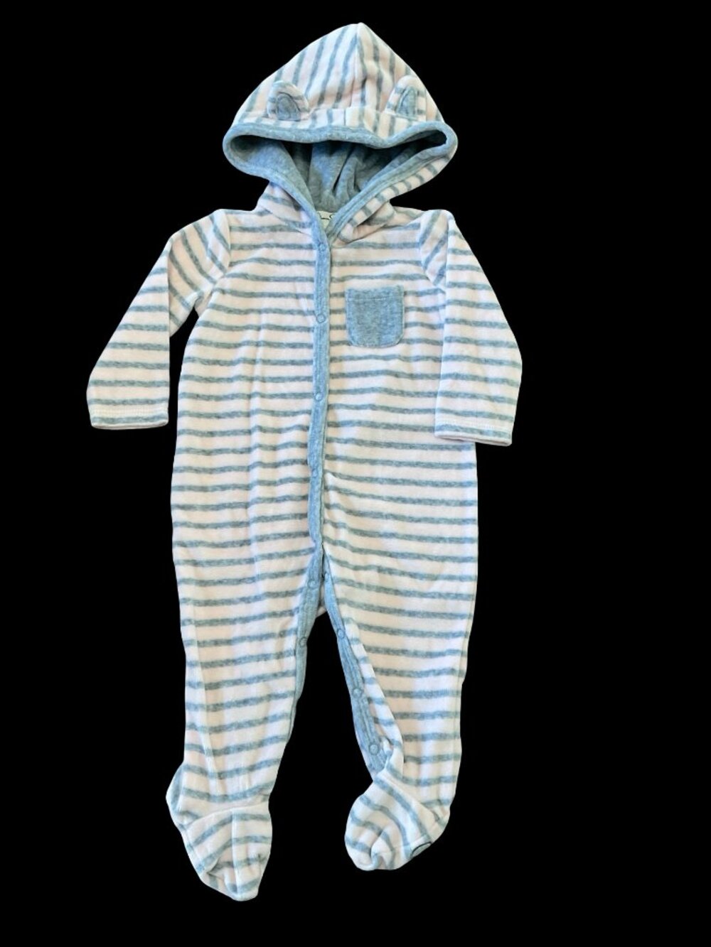Pink/Grey Striped Velour Kitty One Piece